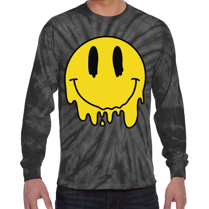 Melting Yellow Smile Funny Smiling Melted Dripping Face Cute Tie-Dye Long Sleeve Shirt