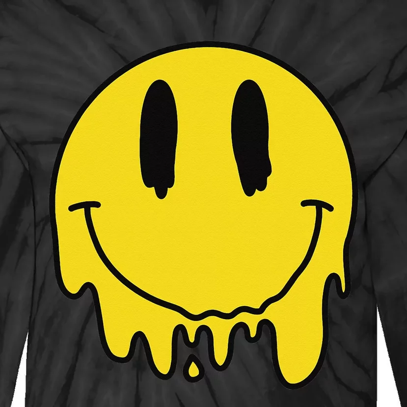 Melting Yellow Smile Funny Smiling Melted Dripping Face Cute Tie-Dye Long Sleeve Shirt