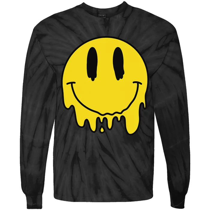 Melting Yellow Smile Funny Smiling Melted Dripping Face Cute Tie-Dye Long Sleeve Shirt