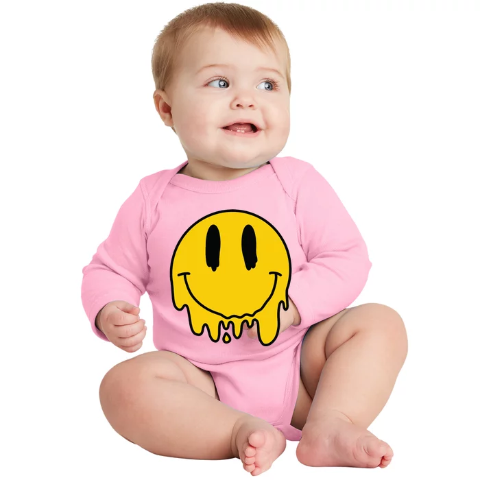 Melting Yellow Smile Funny Smiling Melted Dripping Face Cute Baby Long Sleeve Bodysuit