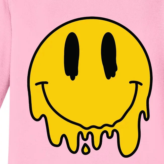 Melting Yellow Smile Funny Smiling Melted Dripping Face Cute Baby Long Sleeve Bodysuit