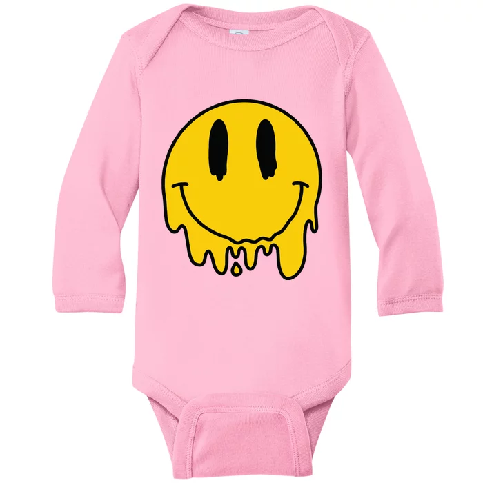 Melting Yellow Smile Funny Smiling Melted Dripping Face Cute Baby Long Sleeve Bodysuit