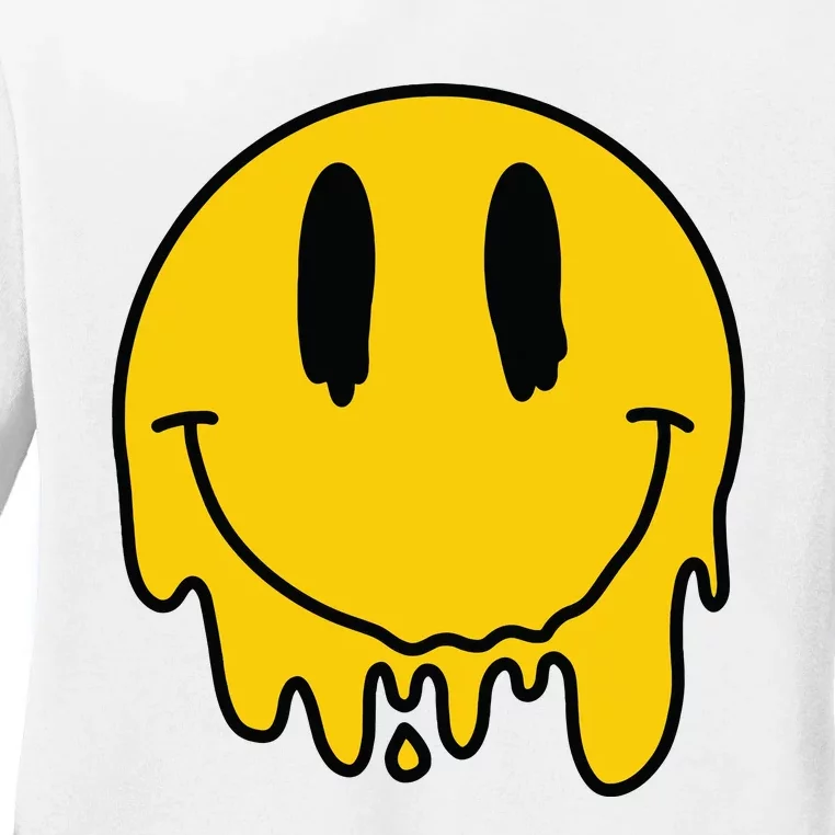 Melting Yellow Smile Funny Smiling Melted Dripping Face Cute Ladies Long Sleeve Shirt