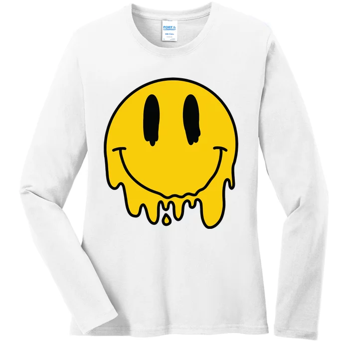 Melting Yellow Smile Funny Smiling Melted Dripping Face Cute Ladies Long Sleeve Shirt