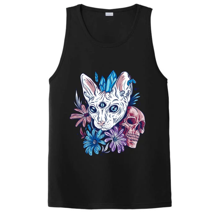 Mystic Cat Skull Floral Performance Tank