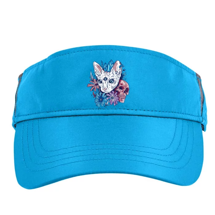 Mystic Cat Skull Floral Adult Drive Performance Visor