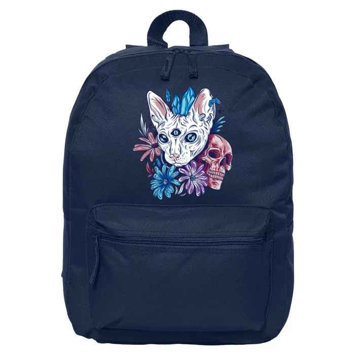 Mystic Cat Skull Floral 16 in Basic Backpack