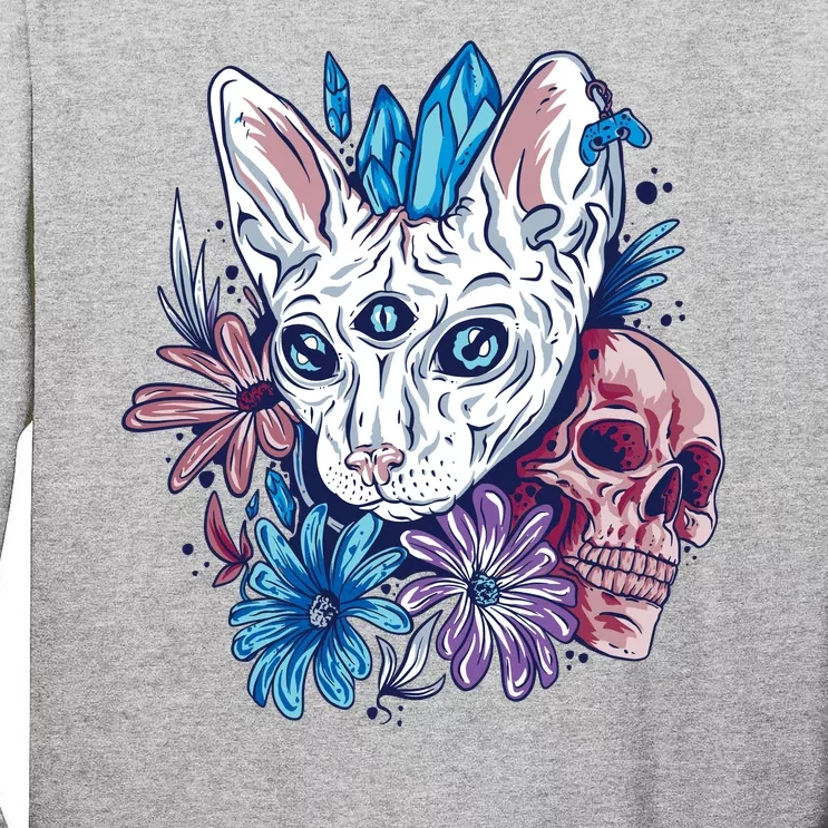 Mystic Cat Skull Floral Tall Long Sleeve T-Shirt