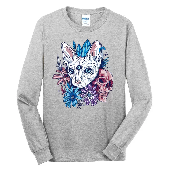 Mystic Cat Skull Floral Tall Long Sleeve T-Shirt