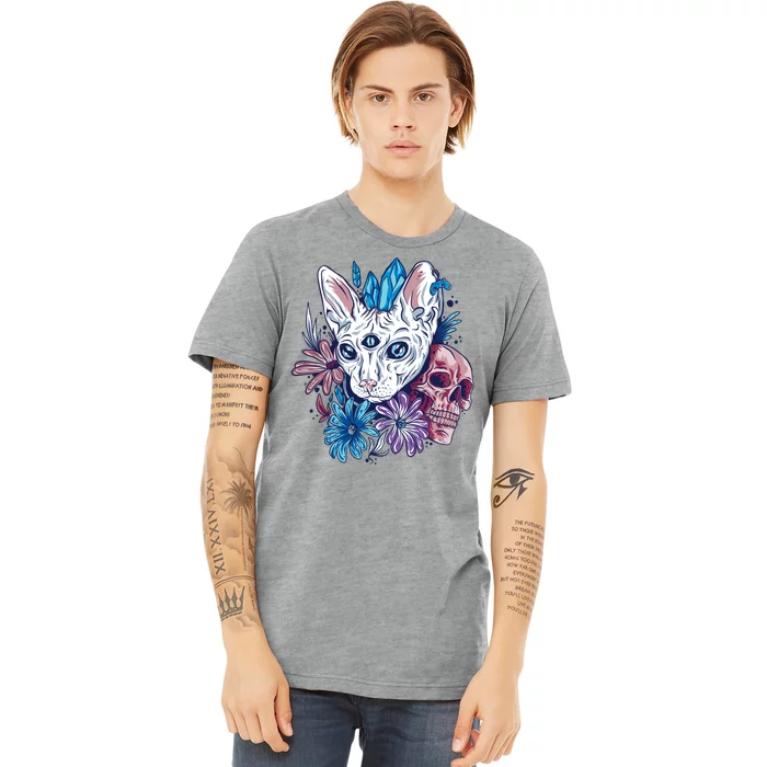 Mystic Cat Skull Floral Premium T-Shirt