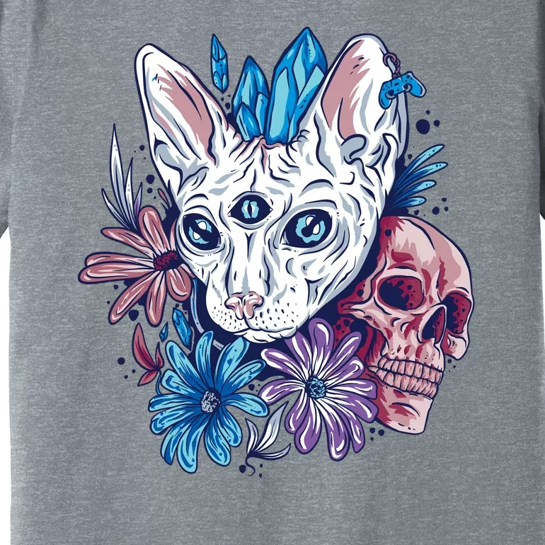 Mystic Cat Skull Floral Premium T-Shirt