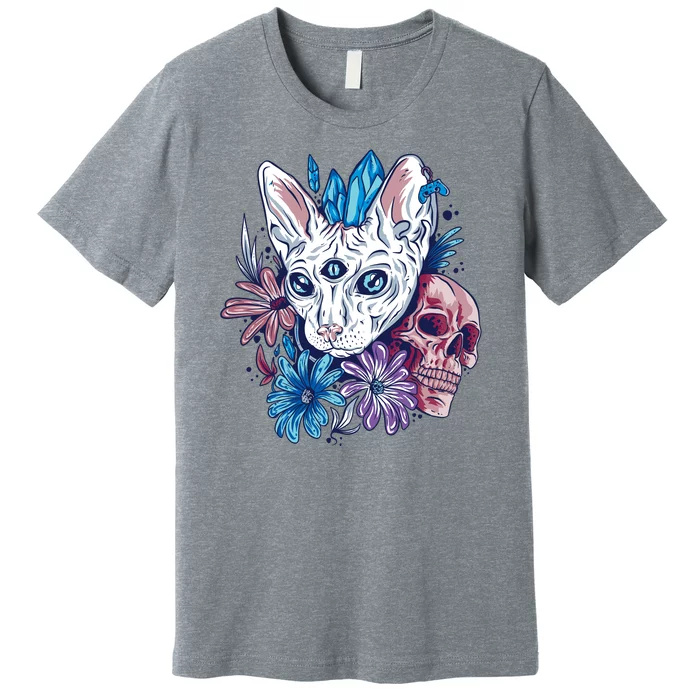 Mystic Cat Skull Floral Premium T-Shirt