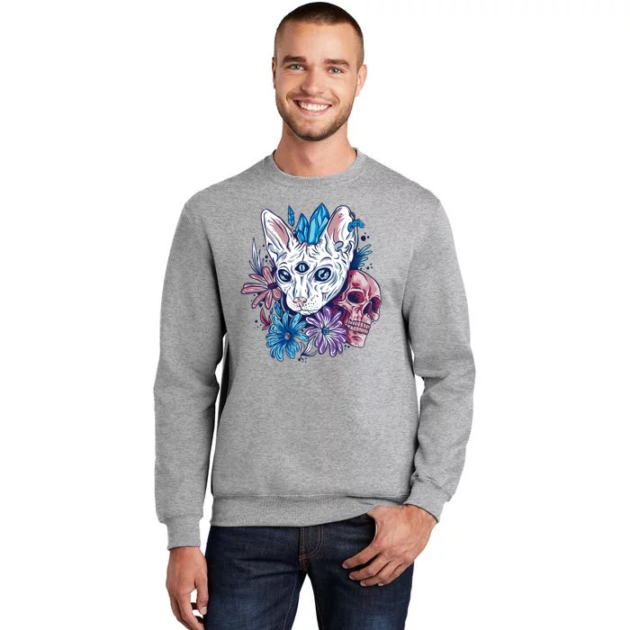 Mystic Cat Skull Floral Tall Sweatshirt