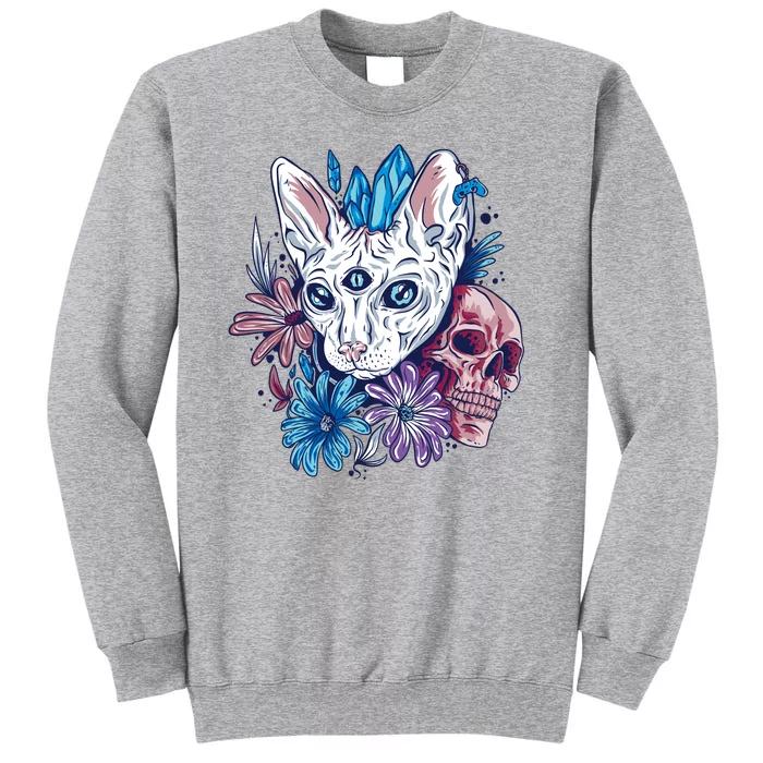 Mystic Cat Skull Floral Tall Sweatshirt