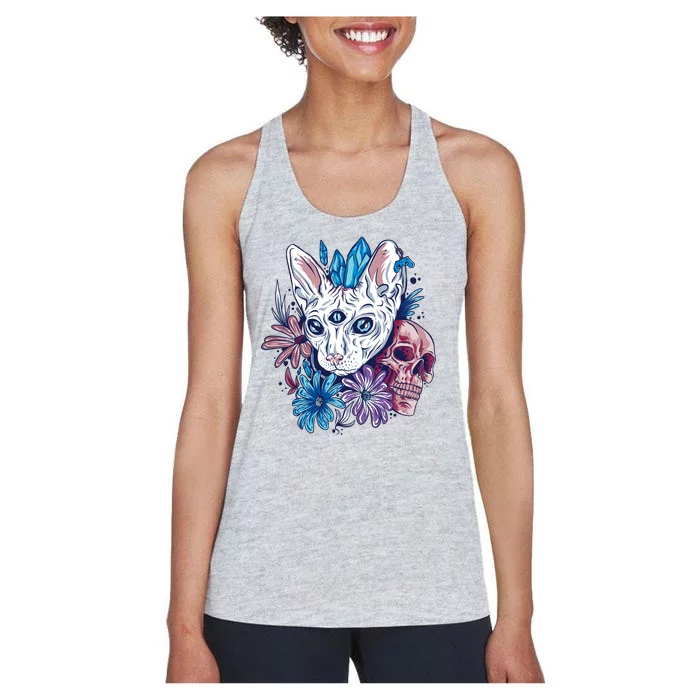 Mystic Cat Skull Floral Women's Racerback Tank