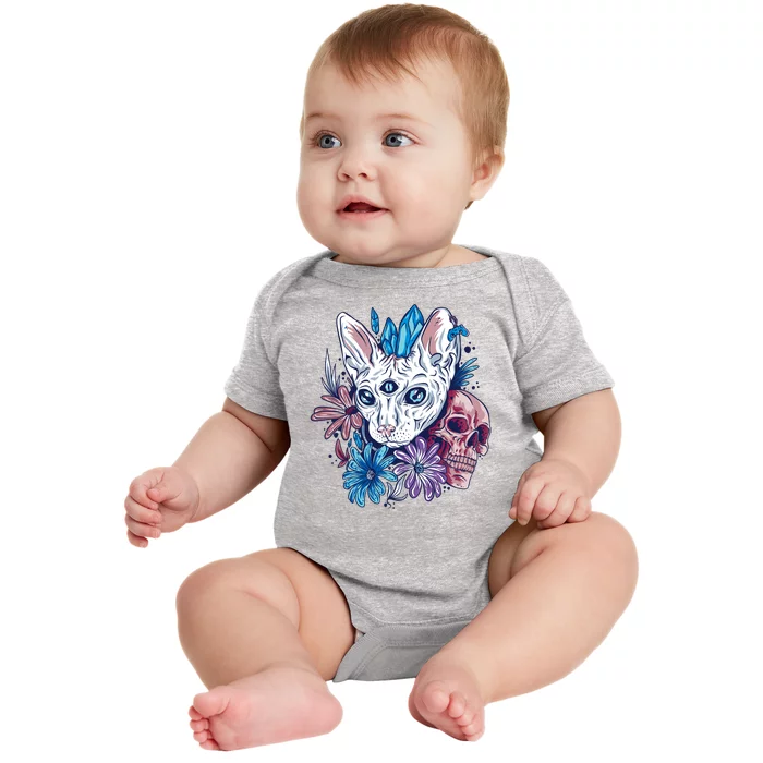 Mystic Cat Skull Floral Baby Bodysuit