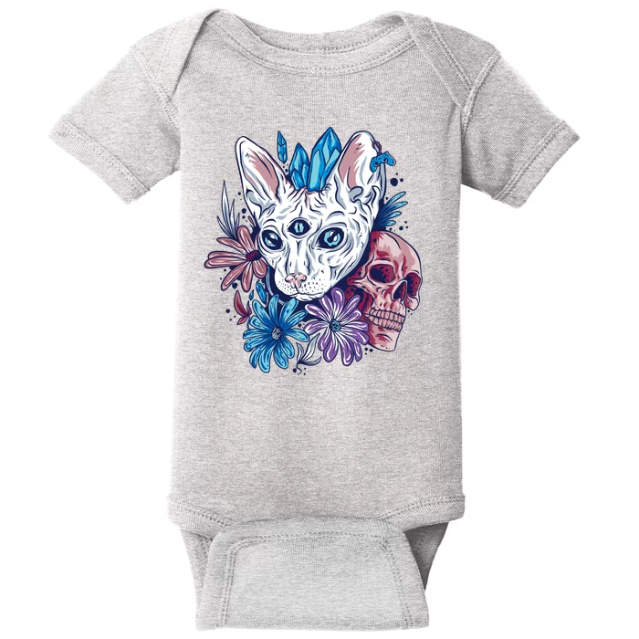 Mystic Cat Skull Floral Baby Bodysuit