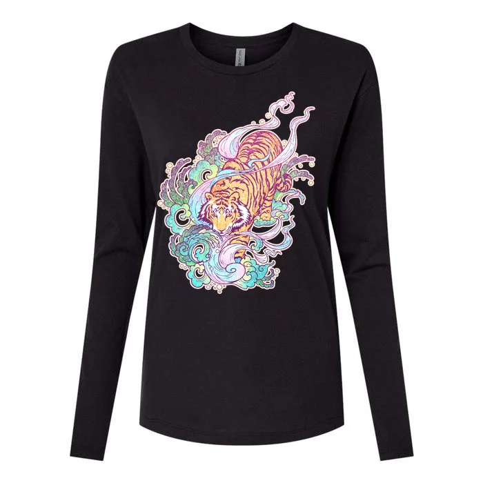 Mystical Tiger Tattoo Design Womens Cotton Relaxed Long Sleeve T-Shirt