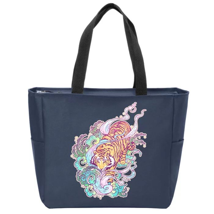 Mystical Tiger Tattoo Design Zip Tote Bag