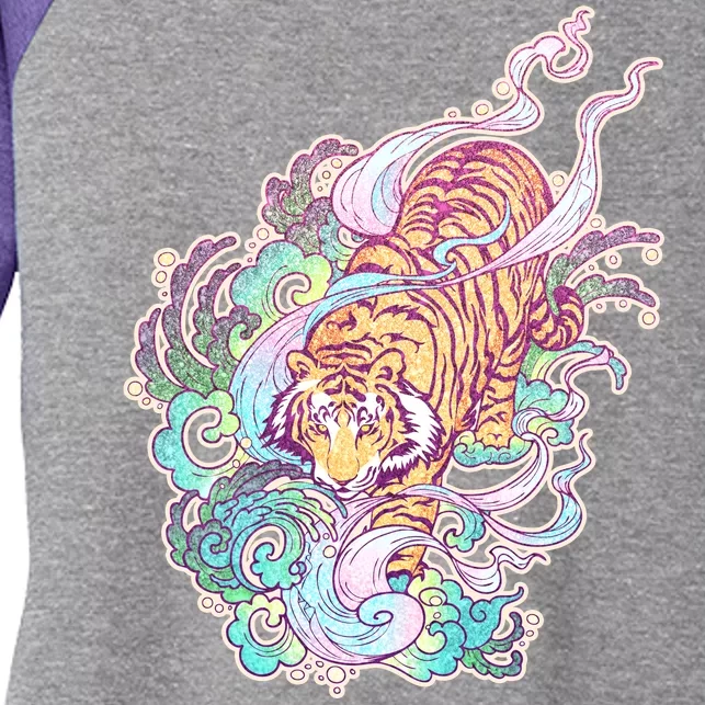 Mystical Tiger Tattoo Design Women's Tri-Blend 3/4-Sleeve Raglan Shirt