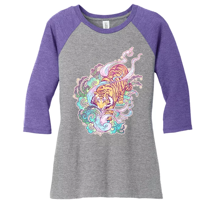 Mystical Tiger Tattoo Design Women's Tri-Blend 3/4-Sleeve Raglan Shirt