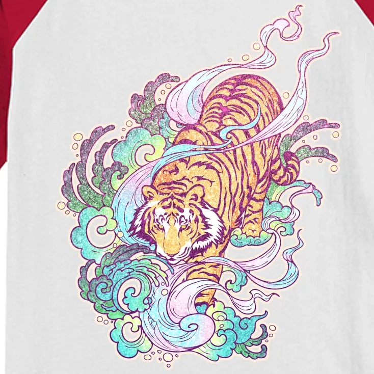 Mystical Tiger Tattoo Design Kids Colorblock Raglan Jersey