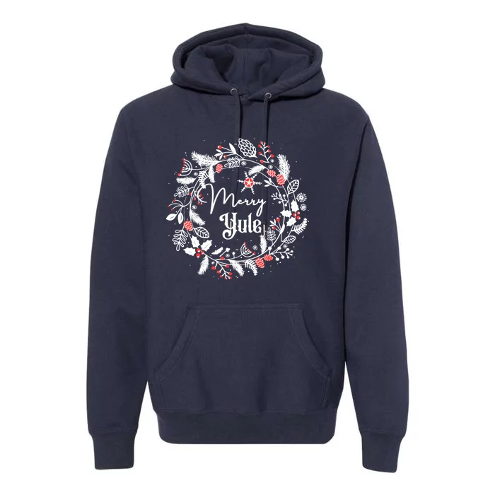 Merry Yule Winter Solstice Vintage Wreath Christmas Vibes Premium Hoodie