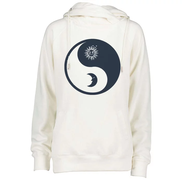 Meditation Yin Yang Sun Moon Distressed Womens Funnel Neck Pullover Hood