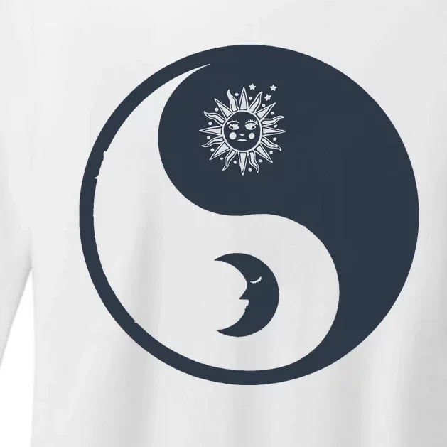 Meditation Yin Yang Sun Moon Distressed Womens CVC Long Sleeve Shirt