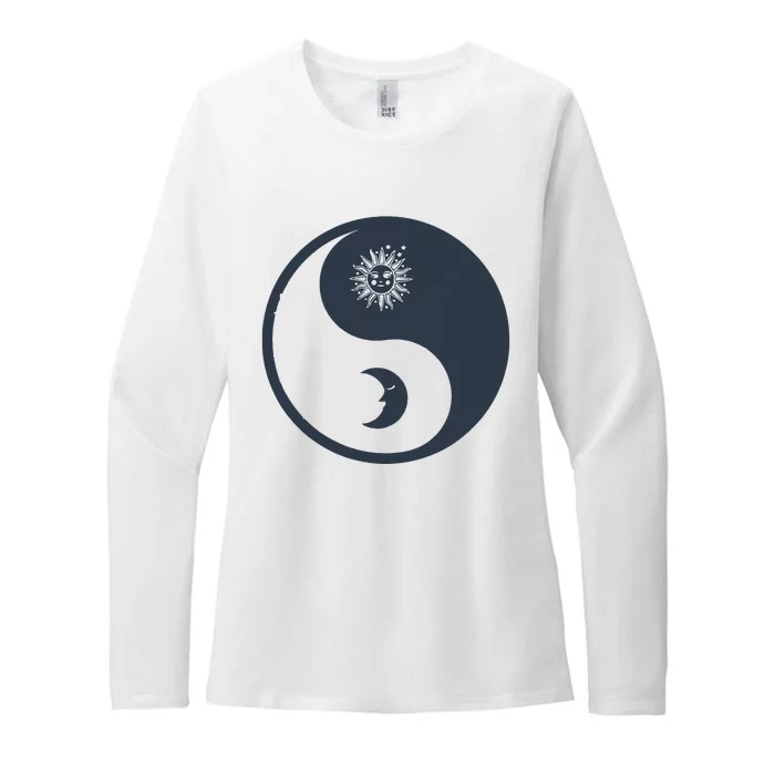 Meditation Yin Yang Sun Moon Distressed Womens CVC Long Sleeve Shirt