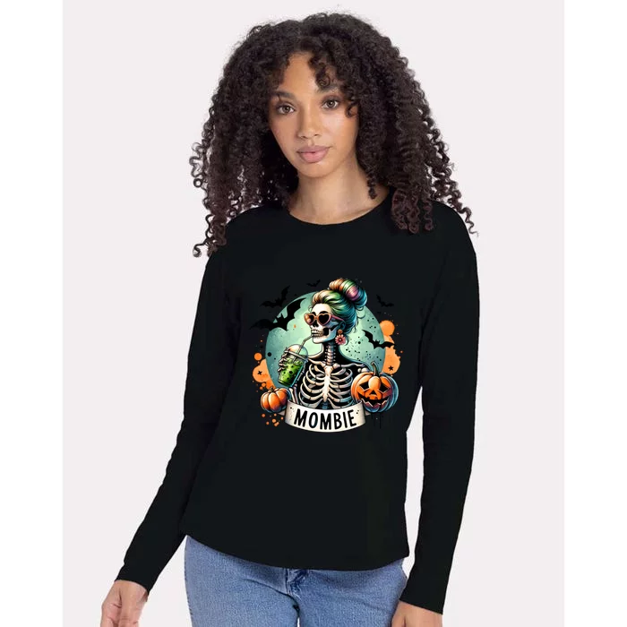 Mombie Zombie Spooky Mama Retro Womens Cotton Relaxed Long Sleeve T-Shirt