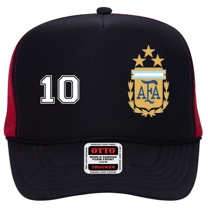 Number 10 Argentina Soccer Jersey Argentinian Football 3 Star Logo High Crown Mesh Trucker Hat