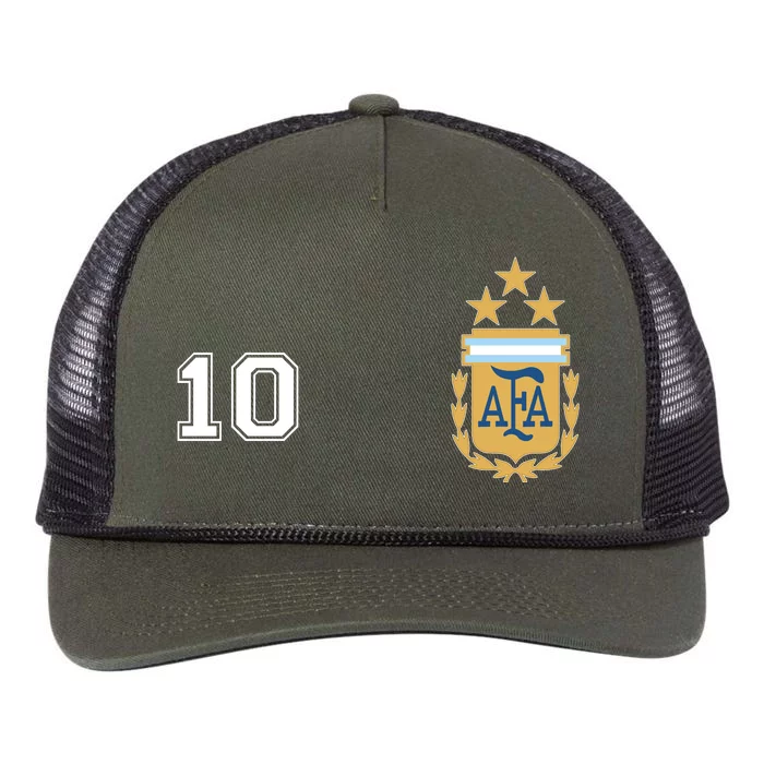 Number 10 Argentina Soccer Jersey Argentinian Football 3 Star Logo Retro Rope Trucker Hat Cap