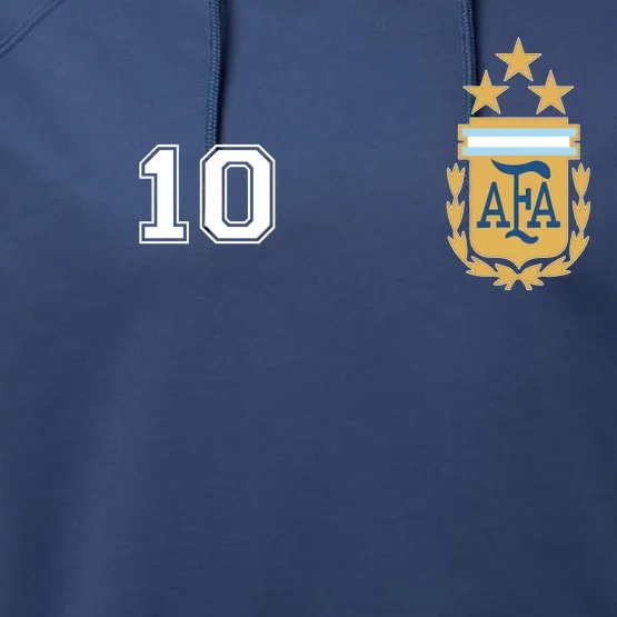 Number 10 Argentina Soccer Jersey Argentinian Football 3 Star Logo Performance Fleece Hoodie