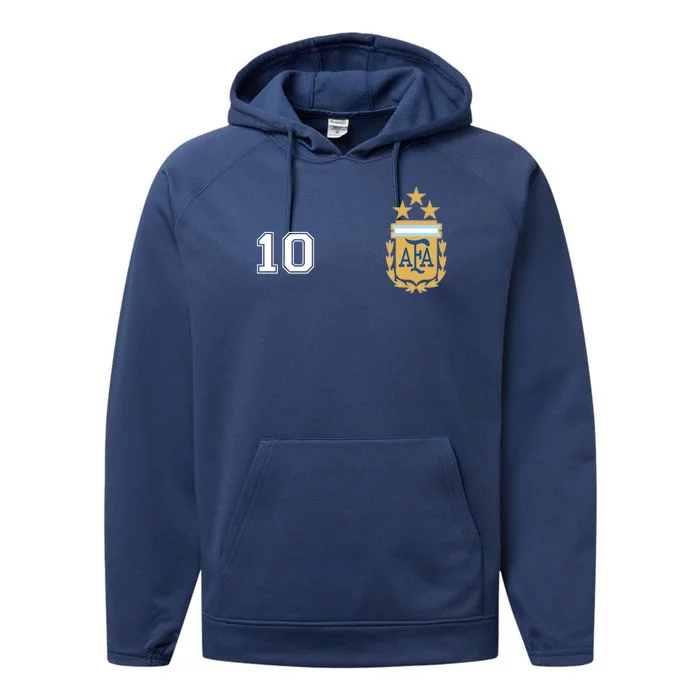 Number 10 Argentina Soccer Jersey Argentinian Football 3 Star Logo Performance Fleece Hoodie