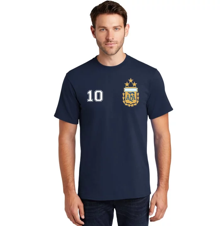 Number 10 Argentina Soccer Jersey Argentinian Football 3 Star Logo Tall T-Shirt