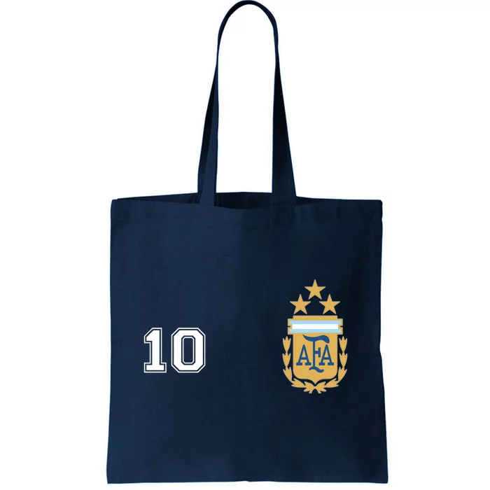 Number 10 Argentina Soccer Jersey Argentinian Football 3 Star Logo Tote Bag