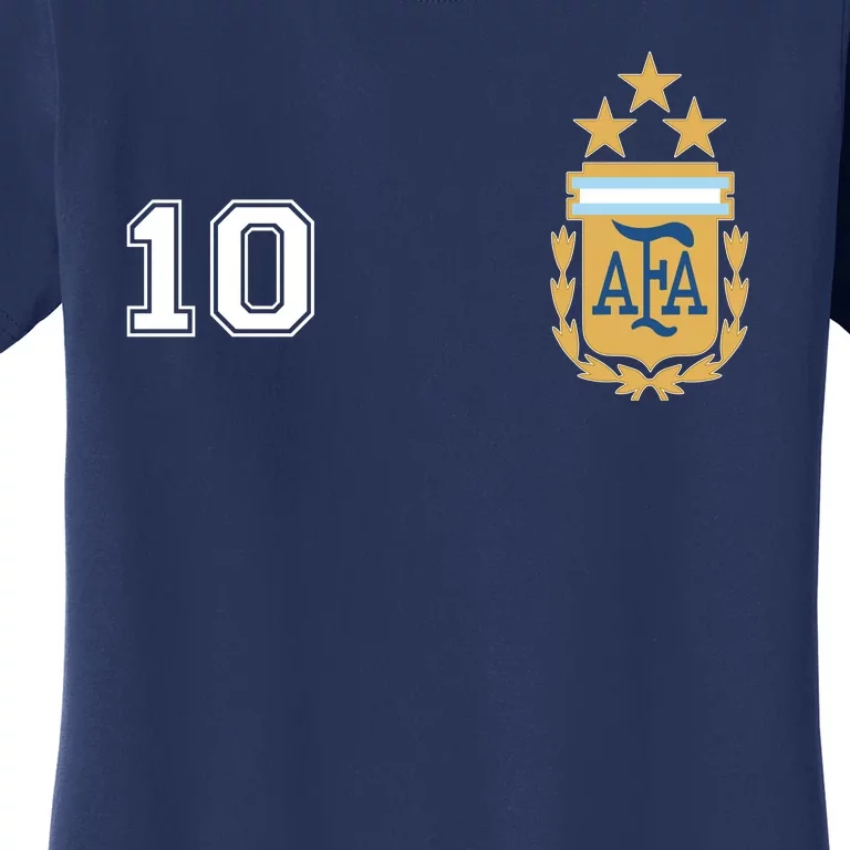 TeeShirtPalace Number 10 Argentina Soccer Jersey Argentinian Football 3 Star Logo Women's T-Shirt