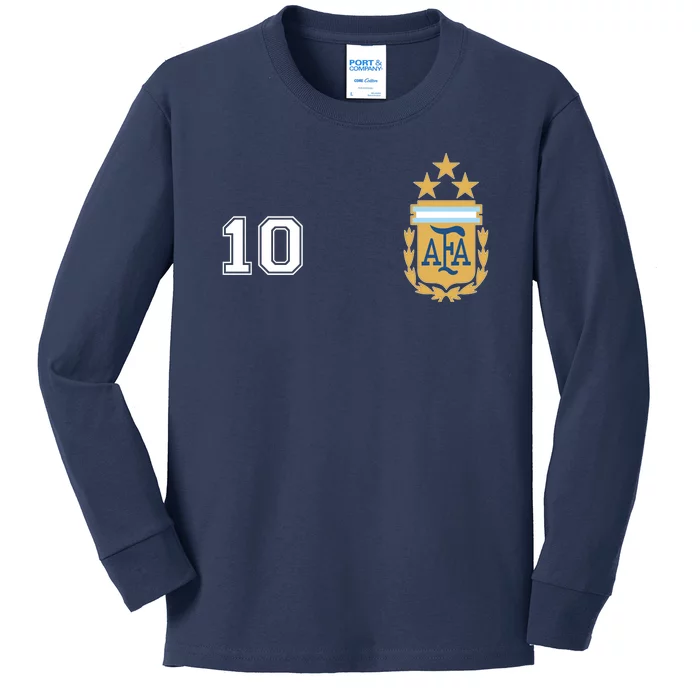 Number 10 Argentina Soccer Jersey Argentinian Football 3 Star Logo Kids Long Sleeve Shirt