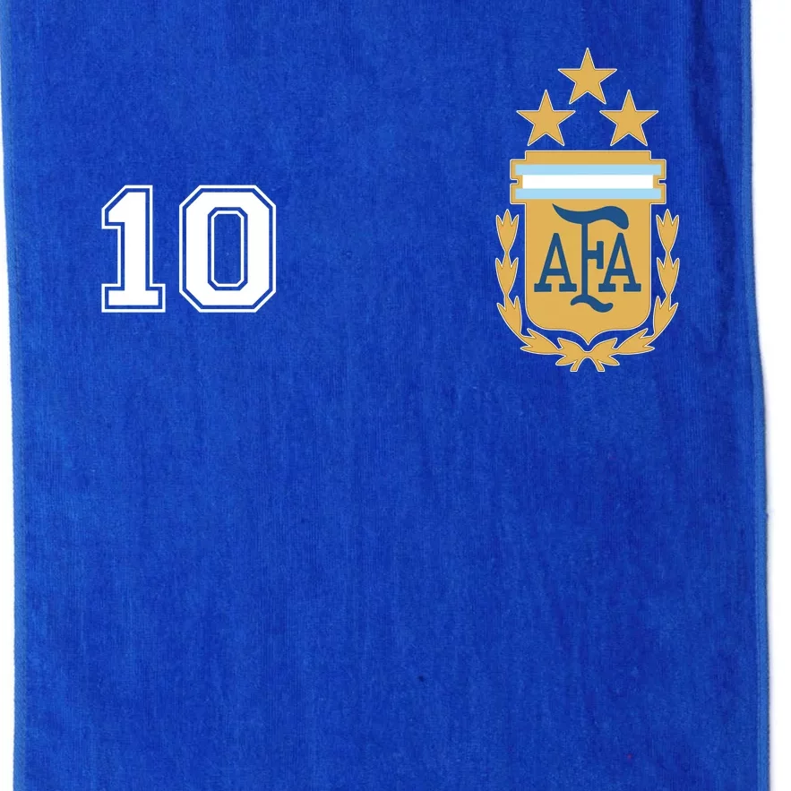 Number 10 Argentina Soccer Jersey Argentinian Football 3 Star Logo Platinum Collection Golf Towel