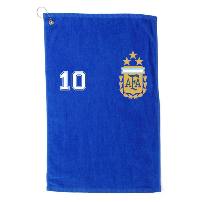 Number 10 Argentina Soccer Jersey Argentinian Football 3 Star Logo Platinum Collection Golf Towel