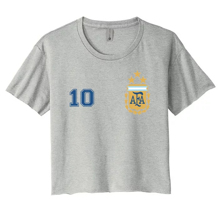 Number 10 Argentina Soccer Jersey Argentinian Football 3 Star Logo Women's Crop Top Tee