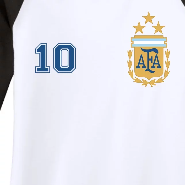 Number 10 Argentina Soccer Jersey Argentinian Football 3 Star Logo Women's Tri-Blend 3/4-Sleeve Raglan Shirt