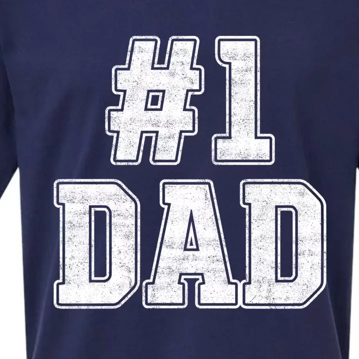 Number 1 Dad Number One Dad Fathers Day Outfit For Daddy Gift Sueded Cloud Jersey T-Shirt