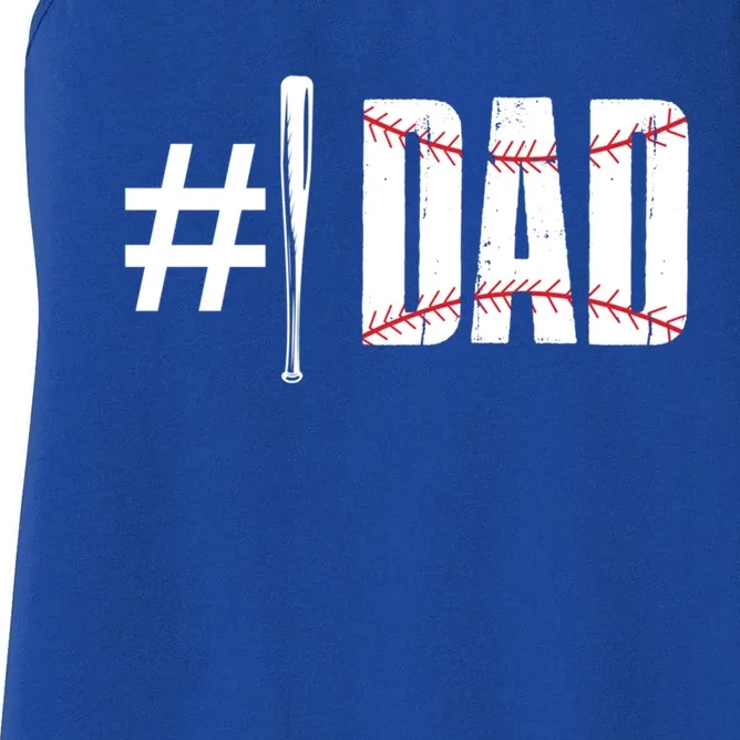 Number 1 Dad Baseball Dad Daddy Sports Player Fathers Day Funny Gift Women's Racerback Tank