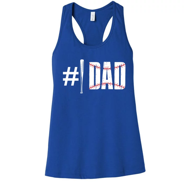 Number 1 Dad Baseball Dad Daddy Sports Player Fathers Day Funny Gift Women's Racerback Tank