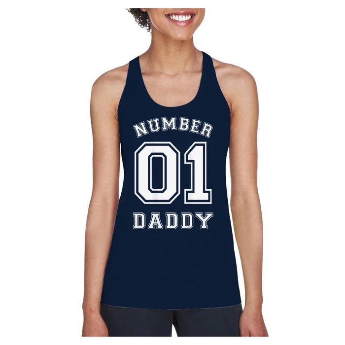 Number 1 Dad Sports Jersey Style For Fathers Day Women's Racerback Tank