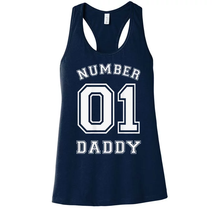 Number 1 Dad Sports Jersey Style For Fathers Day Women's Racerback Tank