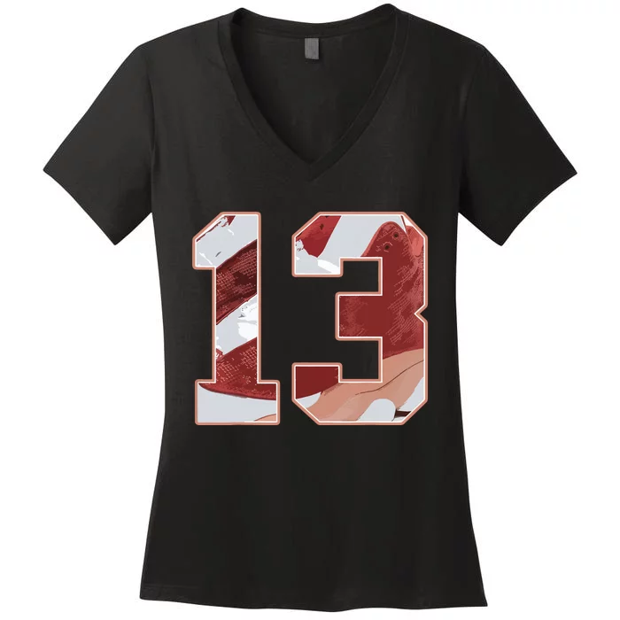 Number 13 Dune Red 13s Matching Women's V-Neck T-Shirt