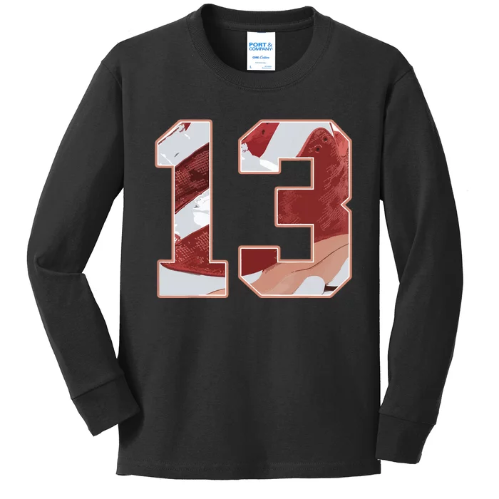 Number 13 Dune Red 13s Matching Kids Long Sleeve Shirt